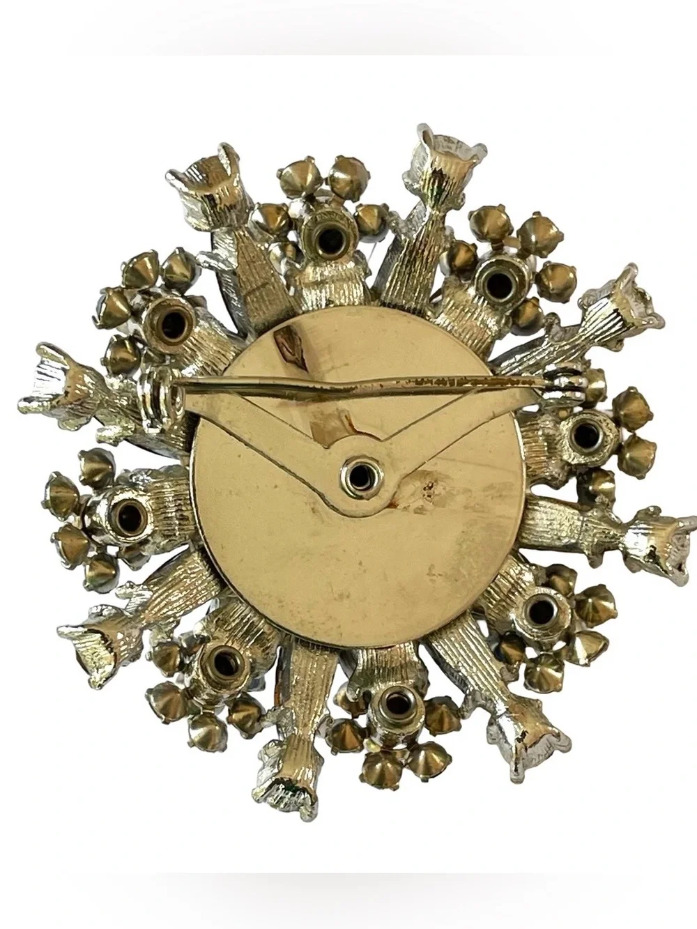 Vintage Mid-Century Sapphire Blue Floral Sunburst Rhinestone Brooch